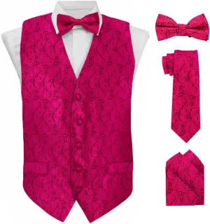 Paisley Vest for Men Set of 4 - Vest, Necktie, Bow Tie & Pocket Square (White Back)