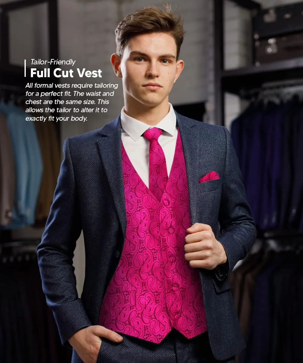 Paisley Vest for Men Set of 4 - Vest, Necktie, Bow Tie & Pocket Square (White Back)