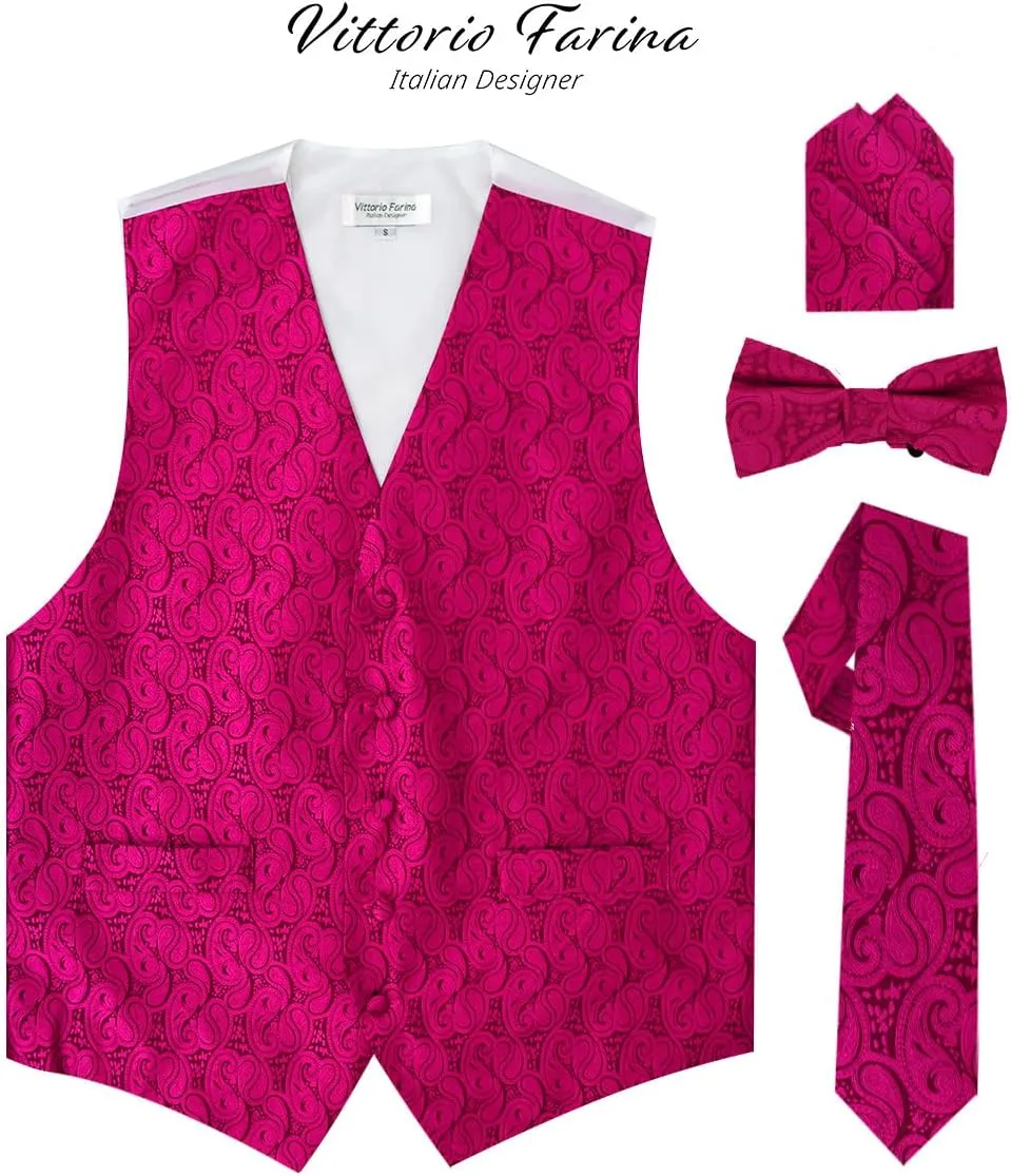 Paisley Vest for Men Set of 4 - Vest, Necktie, Bow Tie & Pocket Square (White Back)