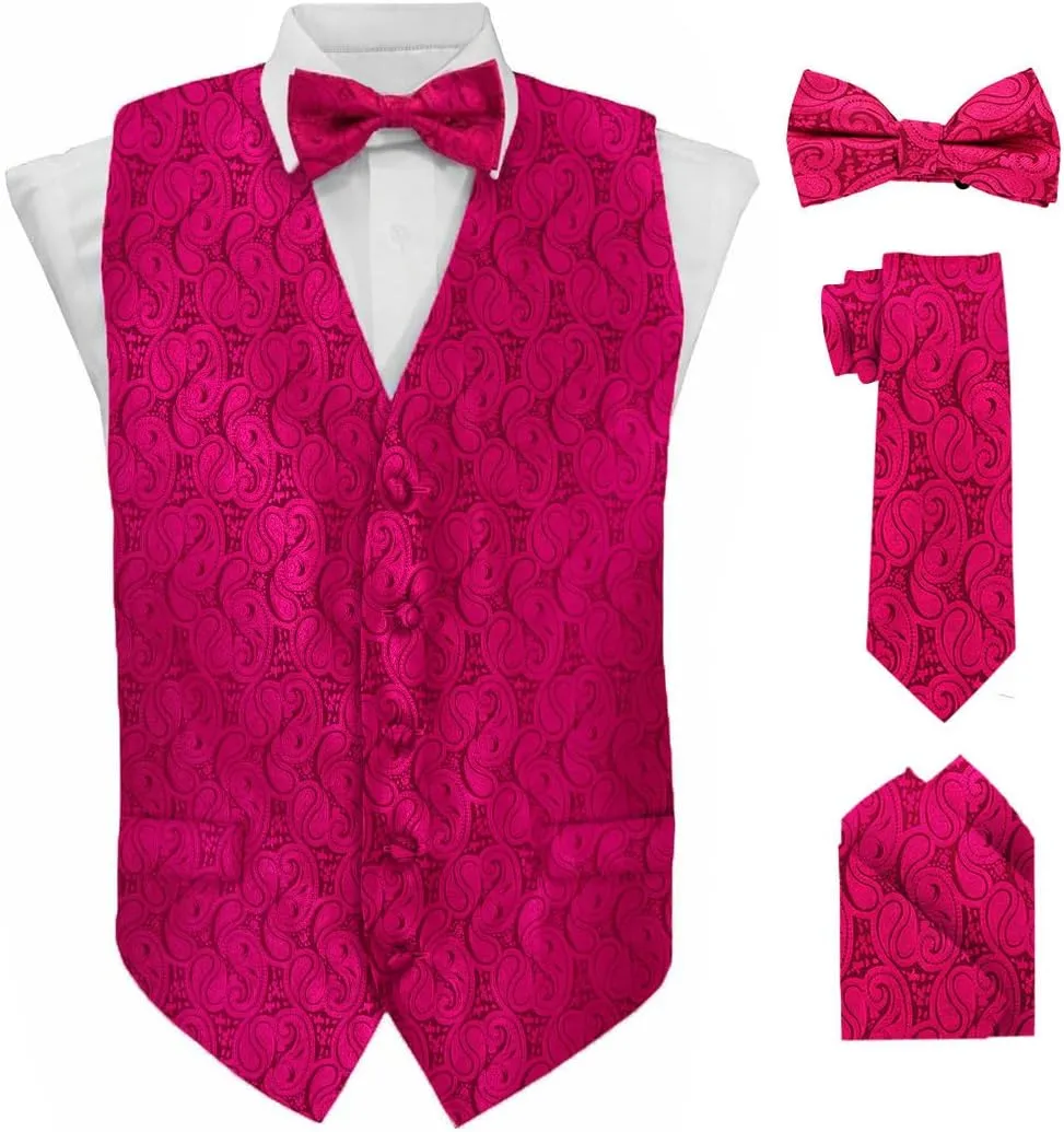 Paisley Vest for Men Set of 4 - Vest, Necktie, Bow Tie & Pocket Square (White Back)