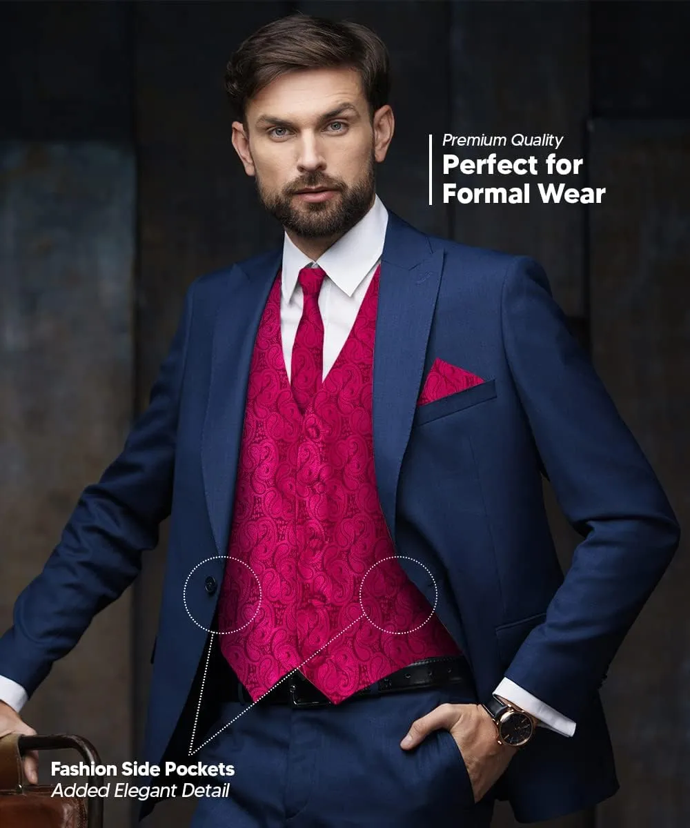 Paisley Vest for Men Set of 4 - Vest, Necktie, Bow Tie & Pocket Square (White Back)