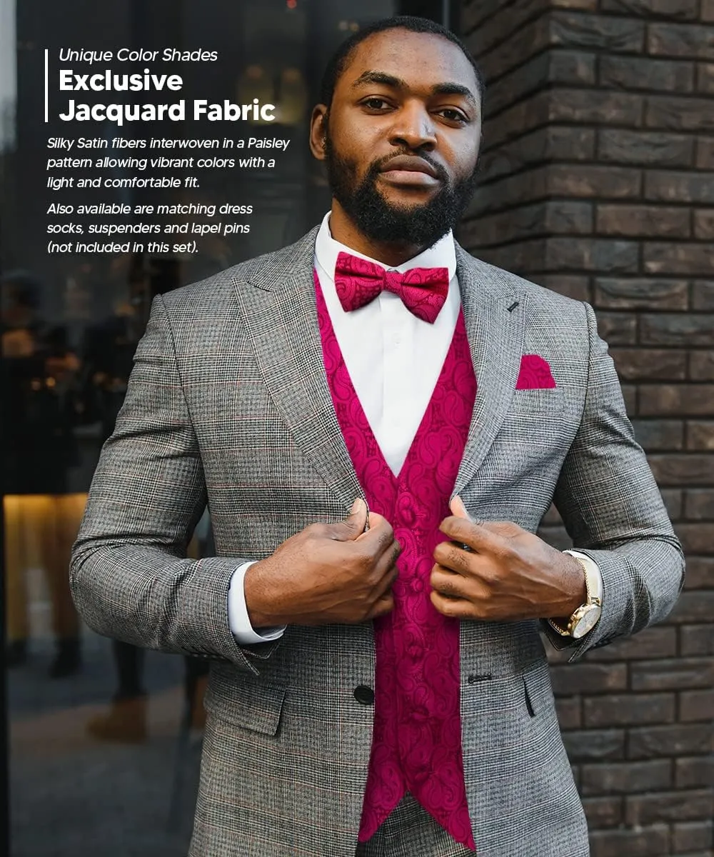Paisley Vest for Men Set of 4 - Vest, Necktie, Bow Tie & Pocket Square (White Back)