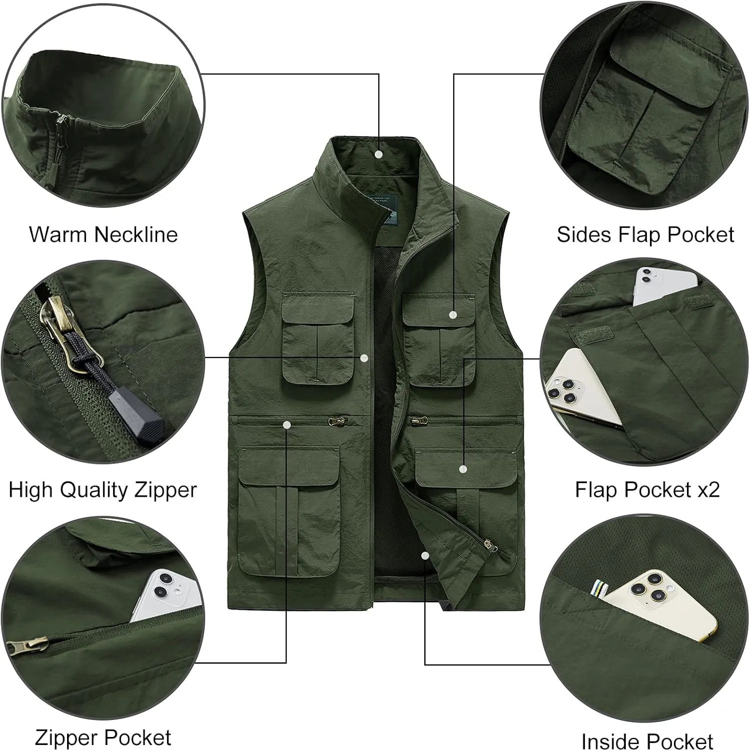 Panegy Men's Summer Cargo Utility Vest Multi Pockets Sleeveless Jacket for Fishing Travel Photo XS-4XL