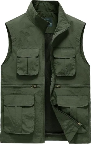 Panegy Men's Summer Cargo Utility Vest Multi Pockets Sleeveless Jacket for Fishing Travel Photo XS-4XL