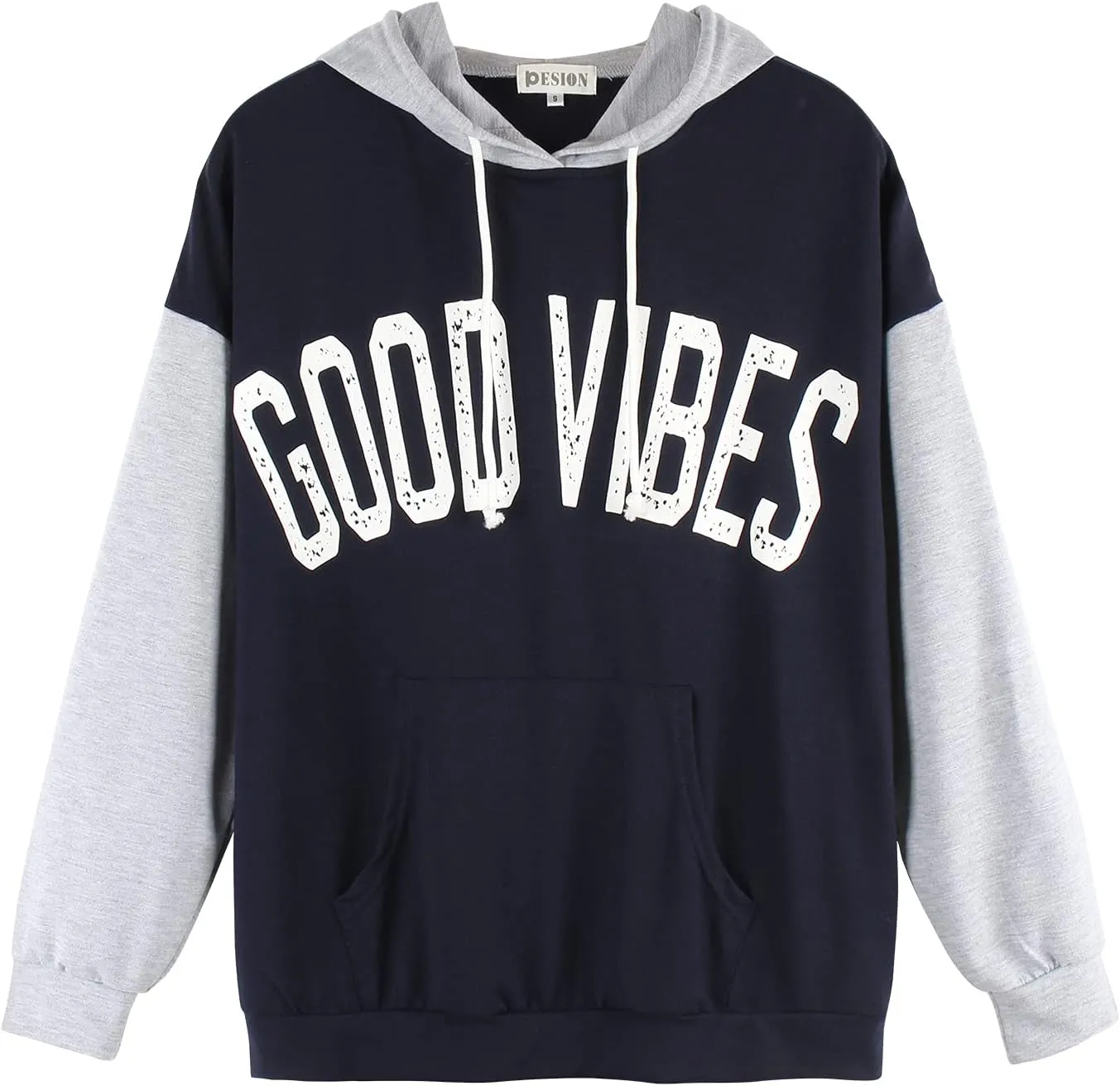 PESION Womens Pullover Hoodies Oversized Graphic Color Block Novelty Hoodie Sweatshirts with Pockets