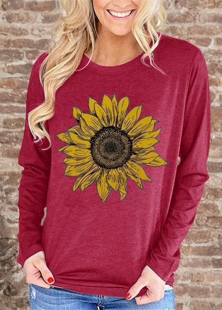 Pfvkeree Women's Sunflower Graphic T Shirt Cute Funny Long Sleeve Casual Cotton Tee Tops
