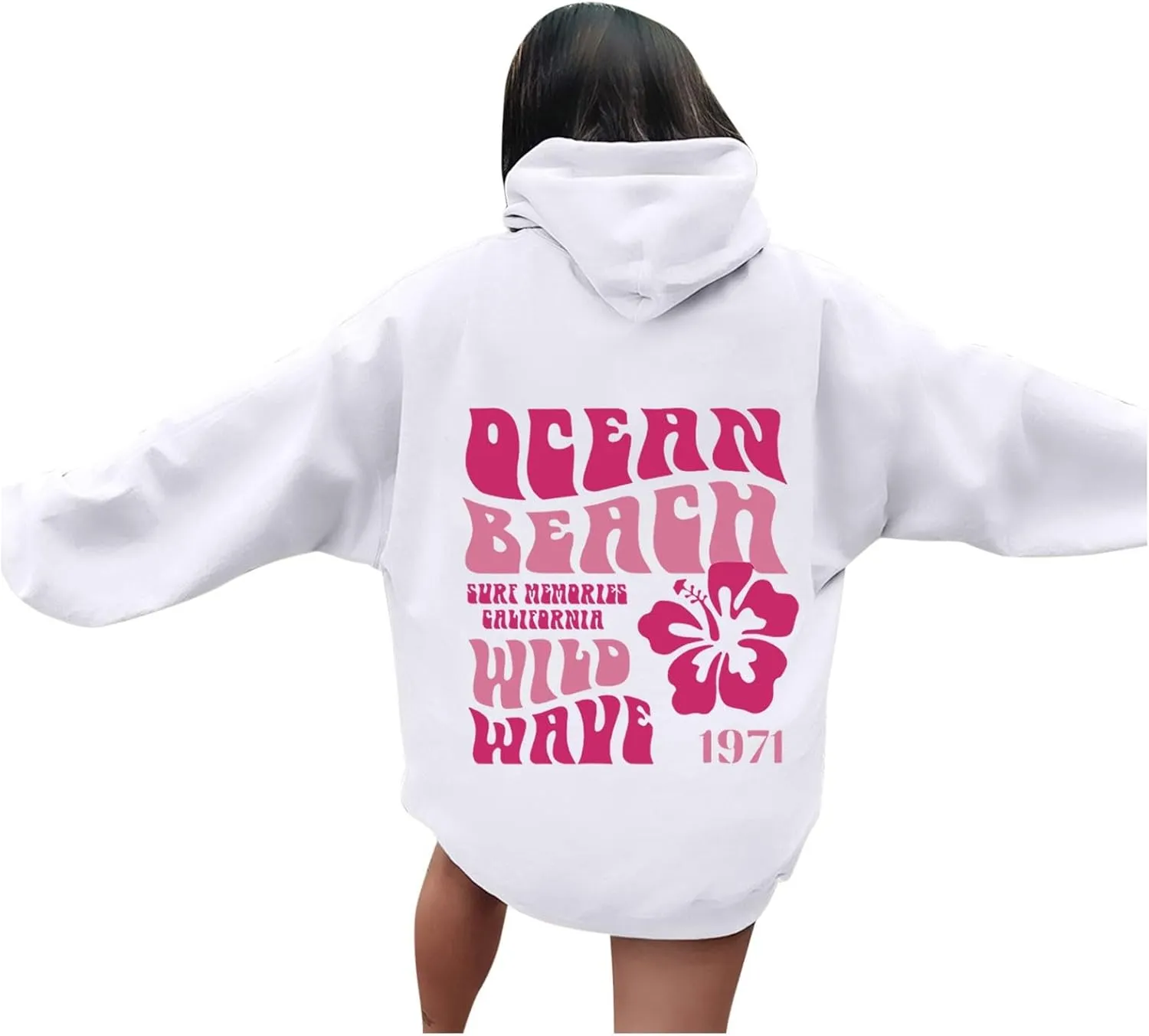 Pink Hoodie Oversized Sweatshirt for Women Teen Girls Letter Graphic Long Sleeve Drawstring Pullover Y2k Hoodies