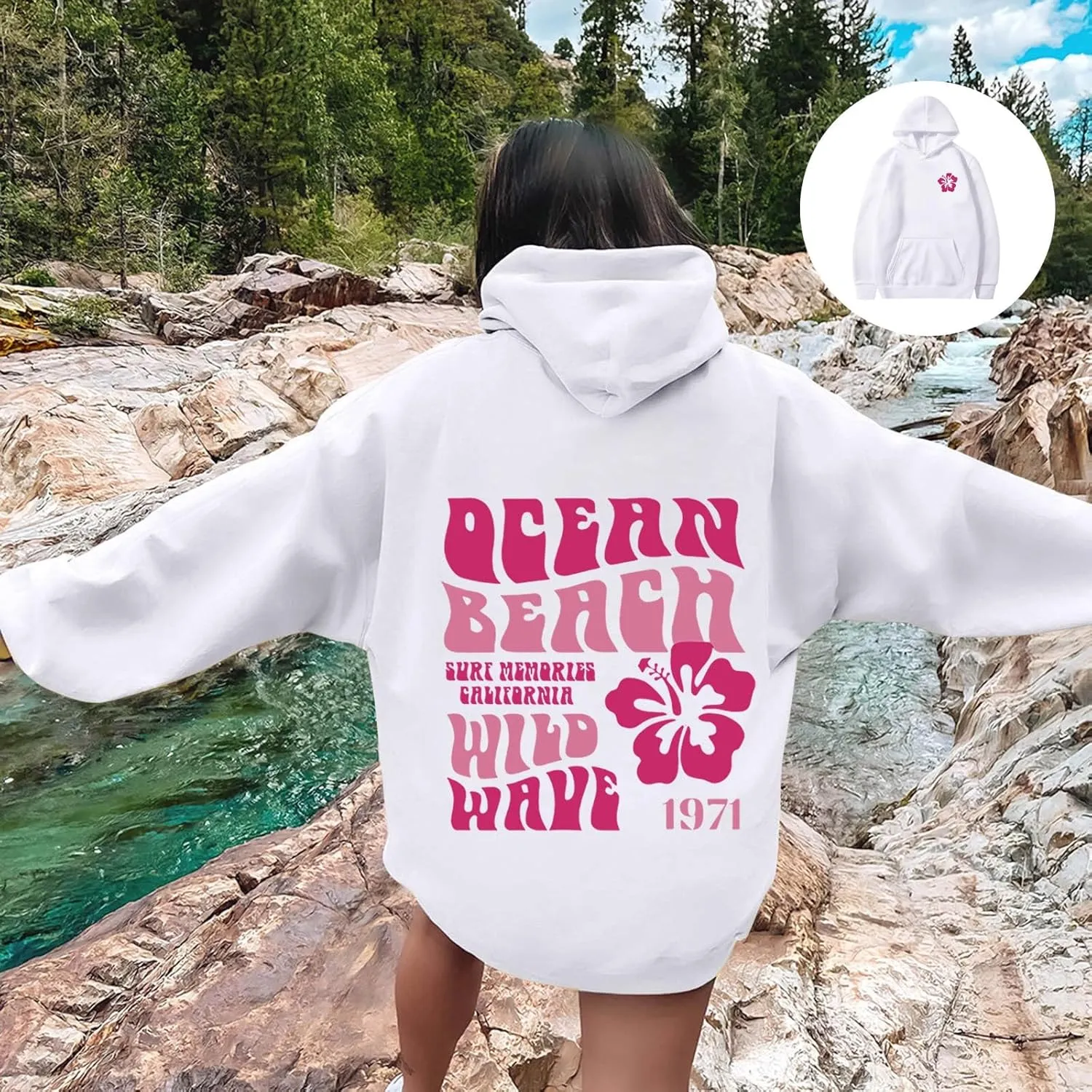 Pink Hoodie Oversized Sweatshirt for Women Teen Girls Letter Graphic Long Sleeve Drawstring Pullover Y2k Hoodies