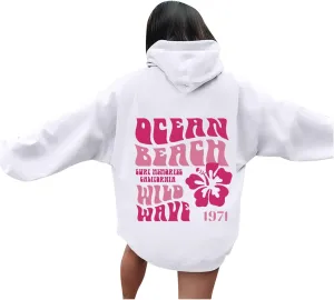 Pink Hoodie Oversized Sweatshirt for Women Teen Girls Letter Graphic Long Sleeve Drawstring Pullover Y2k Hoodies