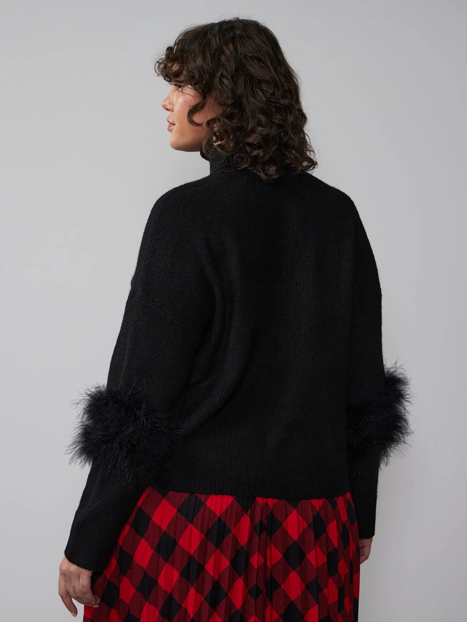 Plus Turtleneck Feather Sleeve Sweater