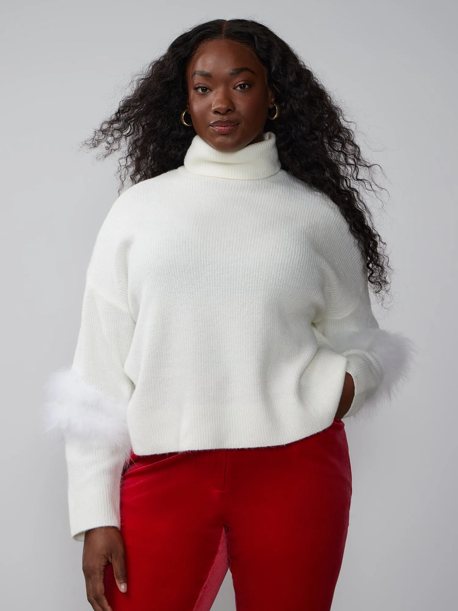 Plus Turtleneck Feather Sleeve Sweater