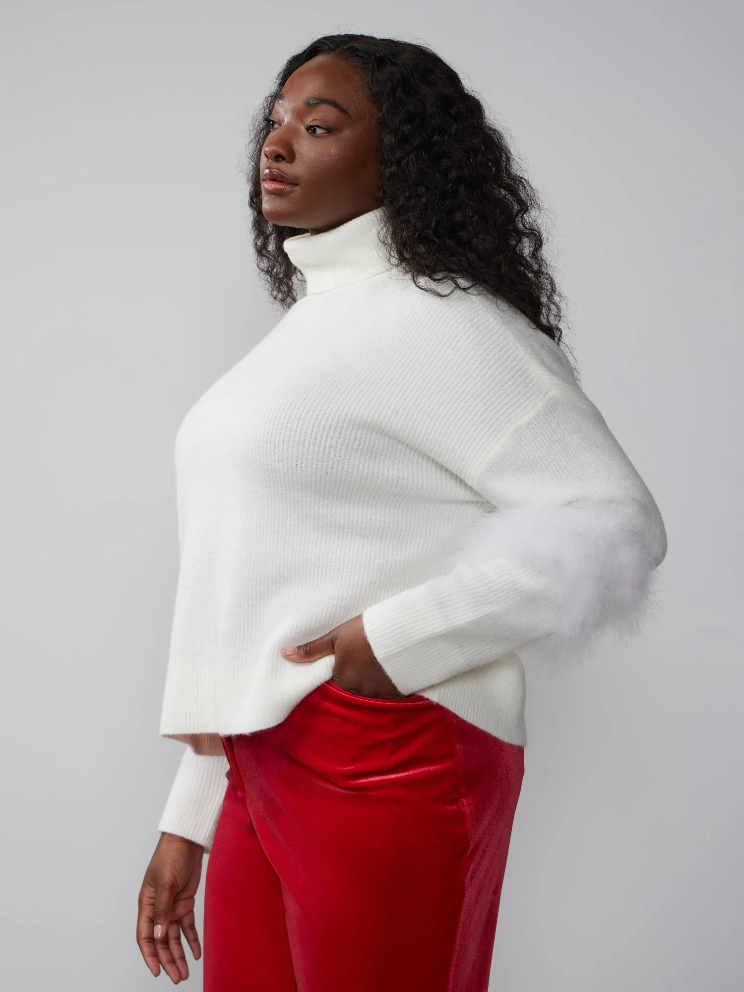 Plus Turtleneck Feather Sleeve Sweater