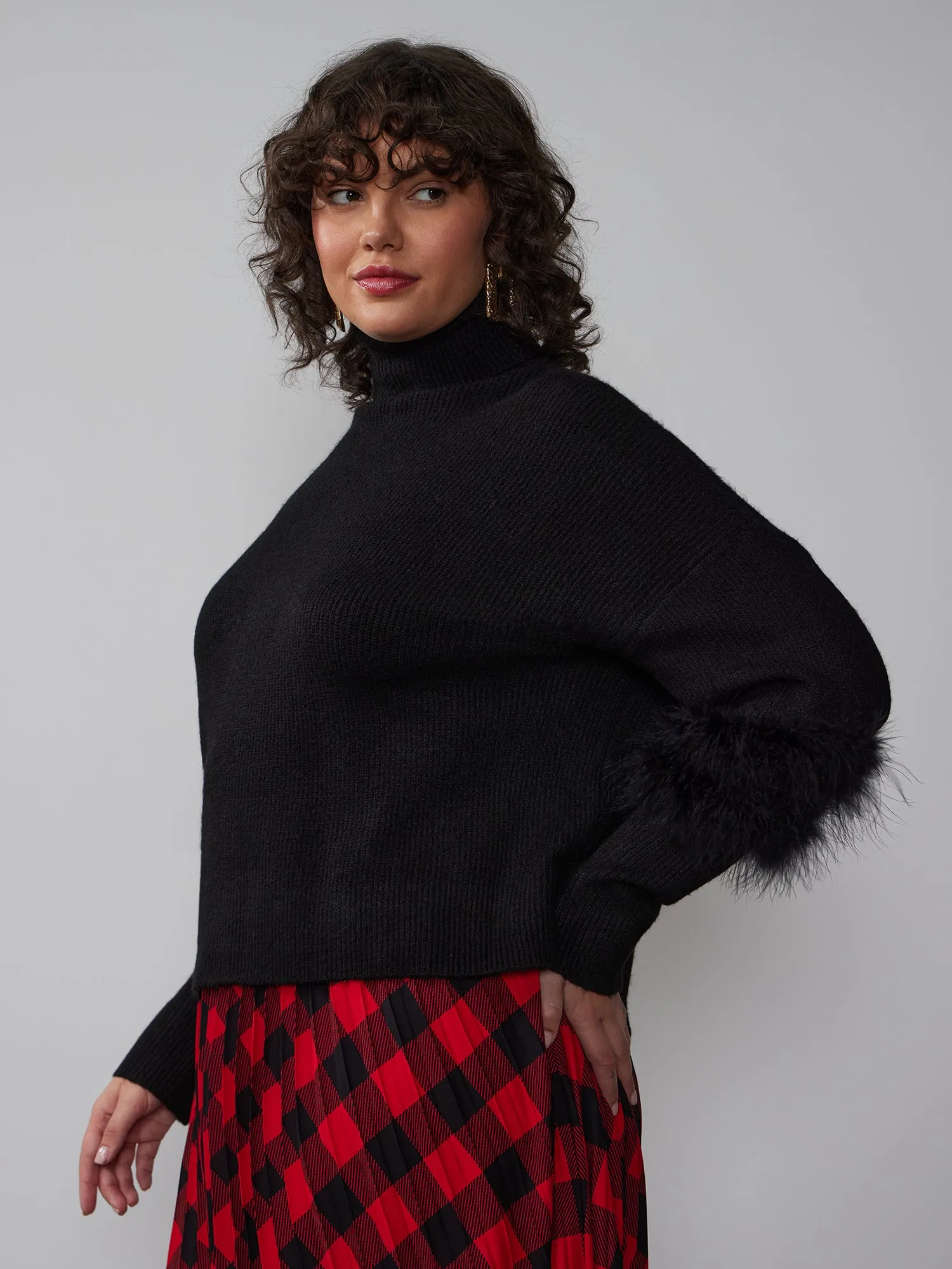 Plus Turtleneck Feather Sleeve Sweater