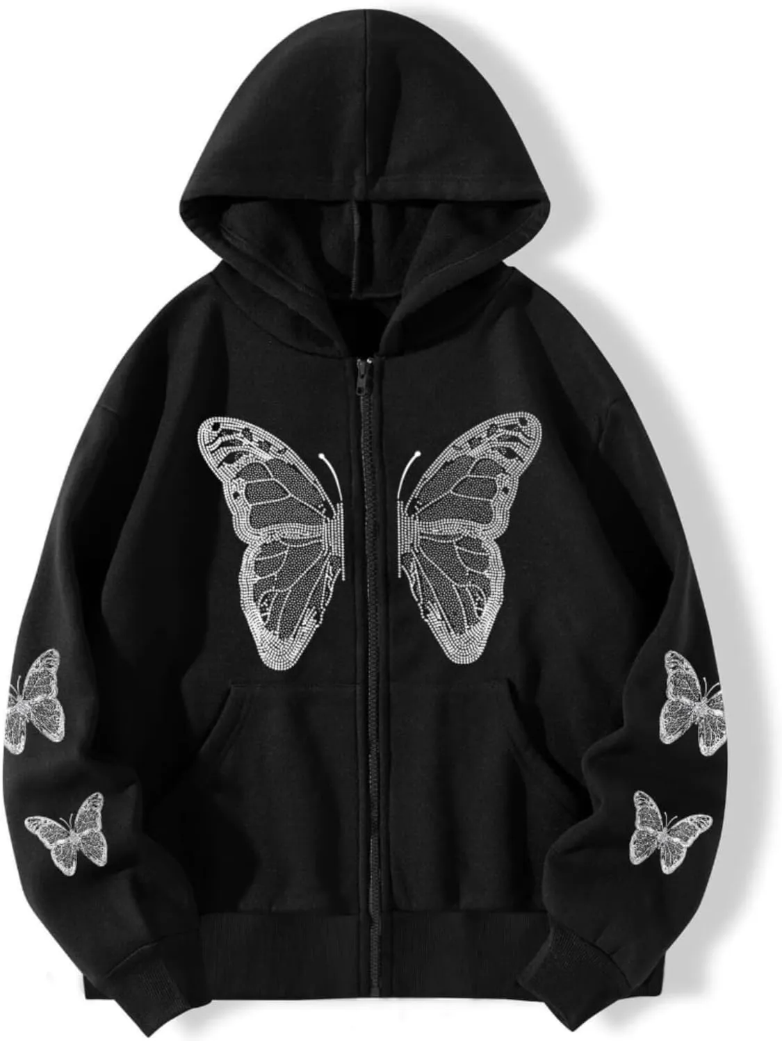 POHADON Women's Y2k Butterfly Zip Up Hoodie Oversized Graphic Print Sweatshirt Vintage Baggy Grunge Aesthetic Alt Emo Jackets