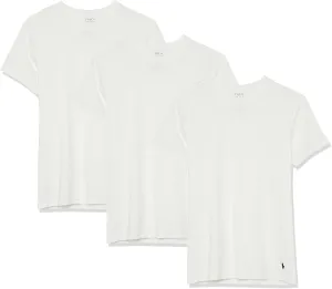 POLO Men's Slim Fit Stretch Crew Tee, White/Cruise Navy-3 Pack, Medium