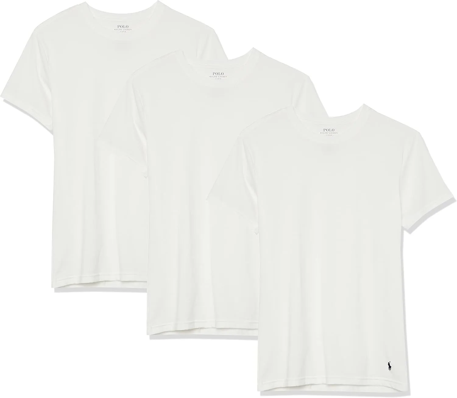 POLO Men's Slim Fit Stretch Crew Tee, White/Cruise Navy-3 Pack, Medium