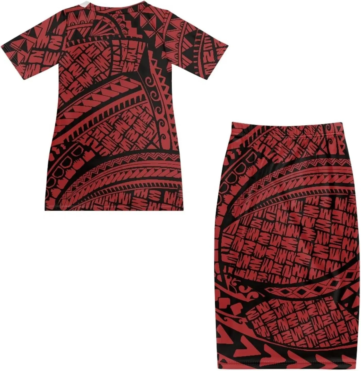 Polynesian Tribal Tapa Totem Summer Crew Neck Long Skirt Dress Set Women Island Short Sleeves Set Maxi Dress