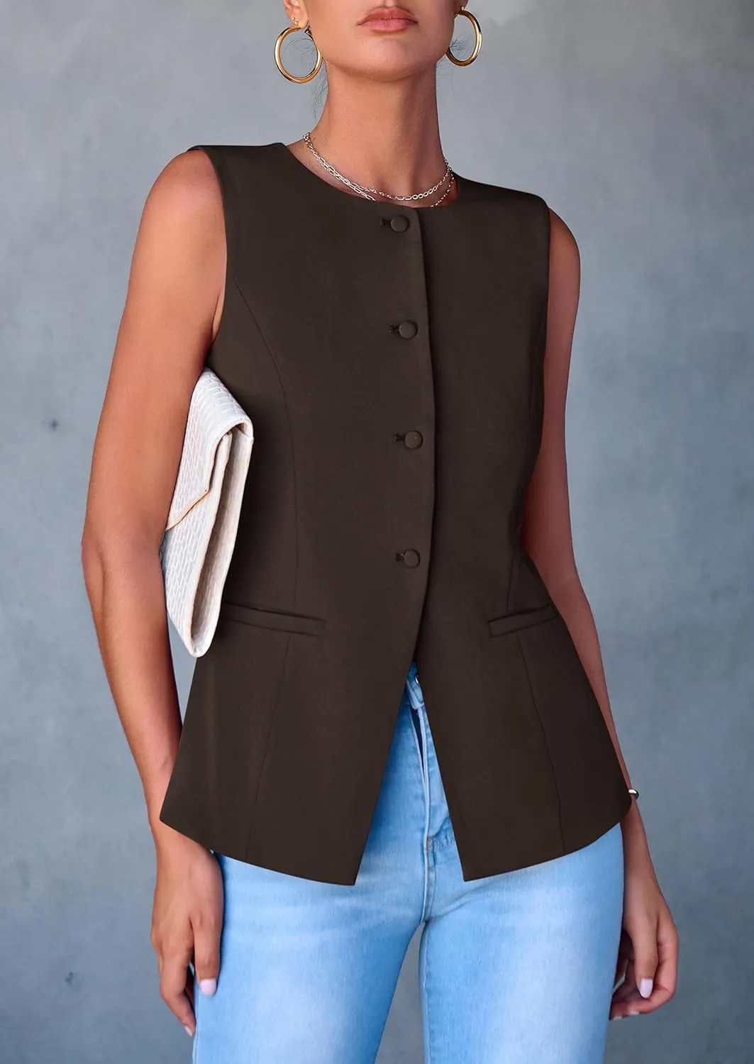PRETTYGARDEN Women's Suit Vest Tops 2025 Summer Dressy Casual Business Button Sleeveless Trendy Fashion Blazer Waistcoat