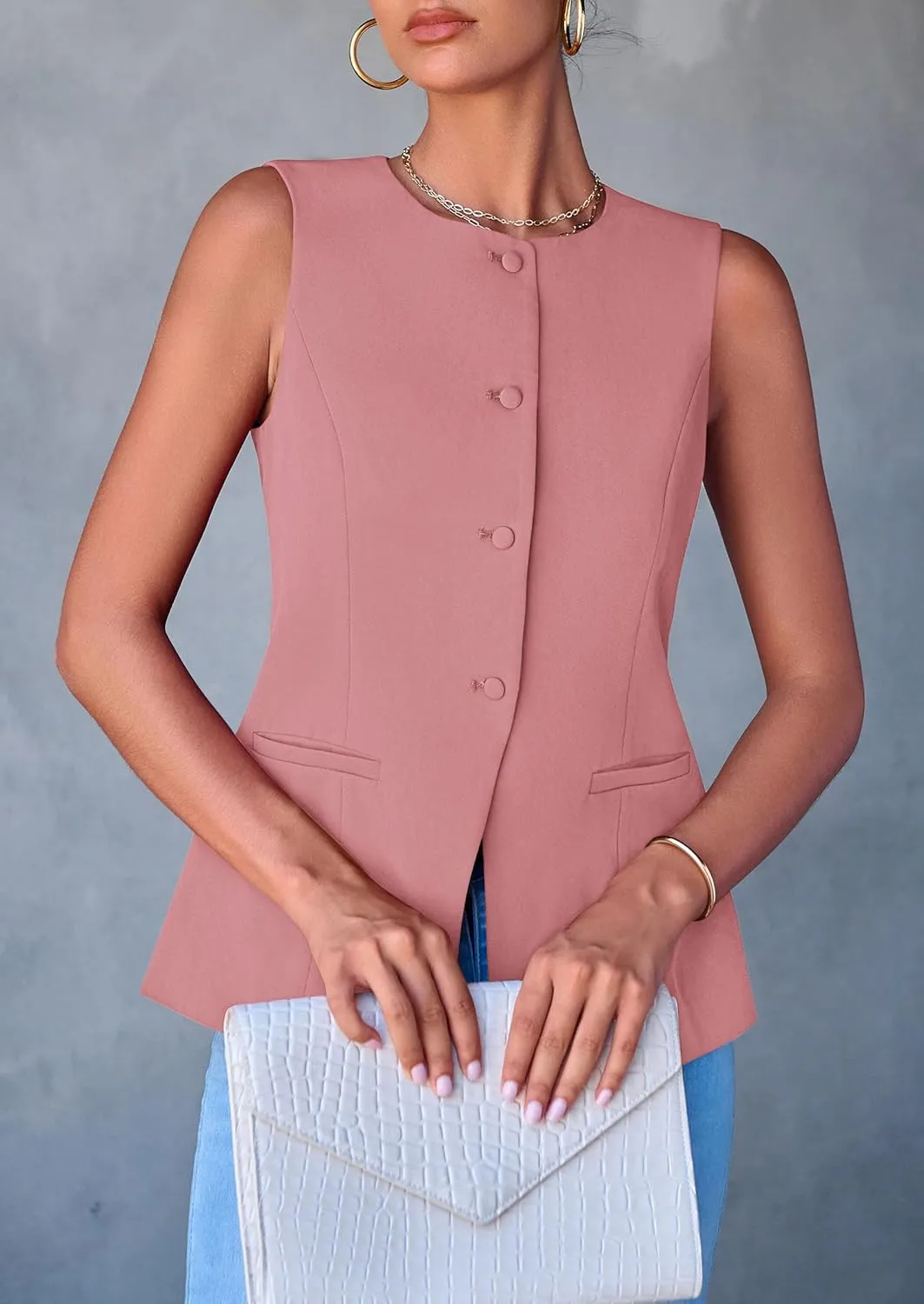 PRETTYGARDEN Women's Suit Vest Tops 2025 Summer Dressy Casual Business Button Sleeveless Trendy Fashion Blazer Waistcoat