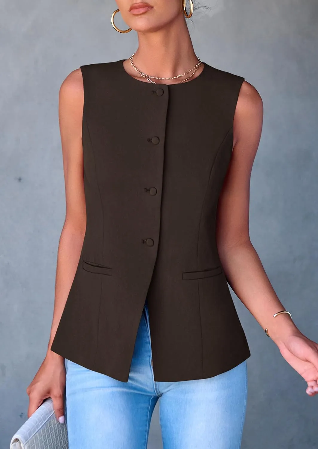 PRETTYGARDEN Women's Suit Vest Tops 2025 Summer Dressy Casual Business Button Sleeveless Trendy Fashion Blazer Waistcoat