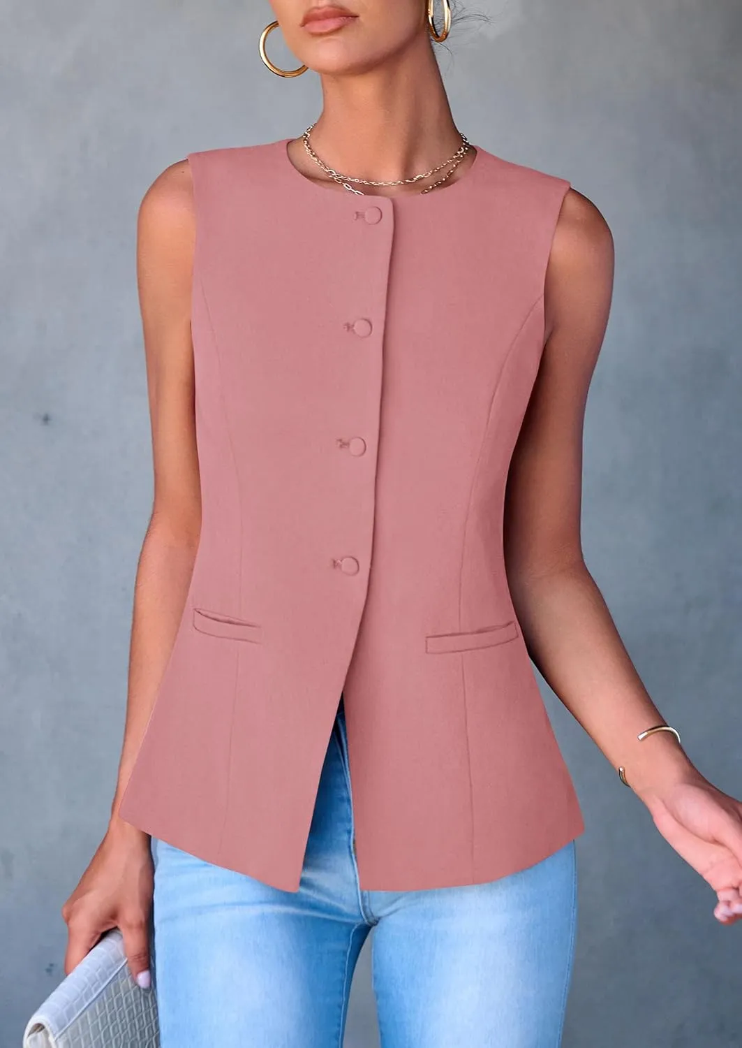 PRETTYGARDEN Women's Suit Vest Tops 2025 Summer Dressy Casual Business Button Sleeveless Trendy Fashion Blazer Waistcoat