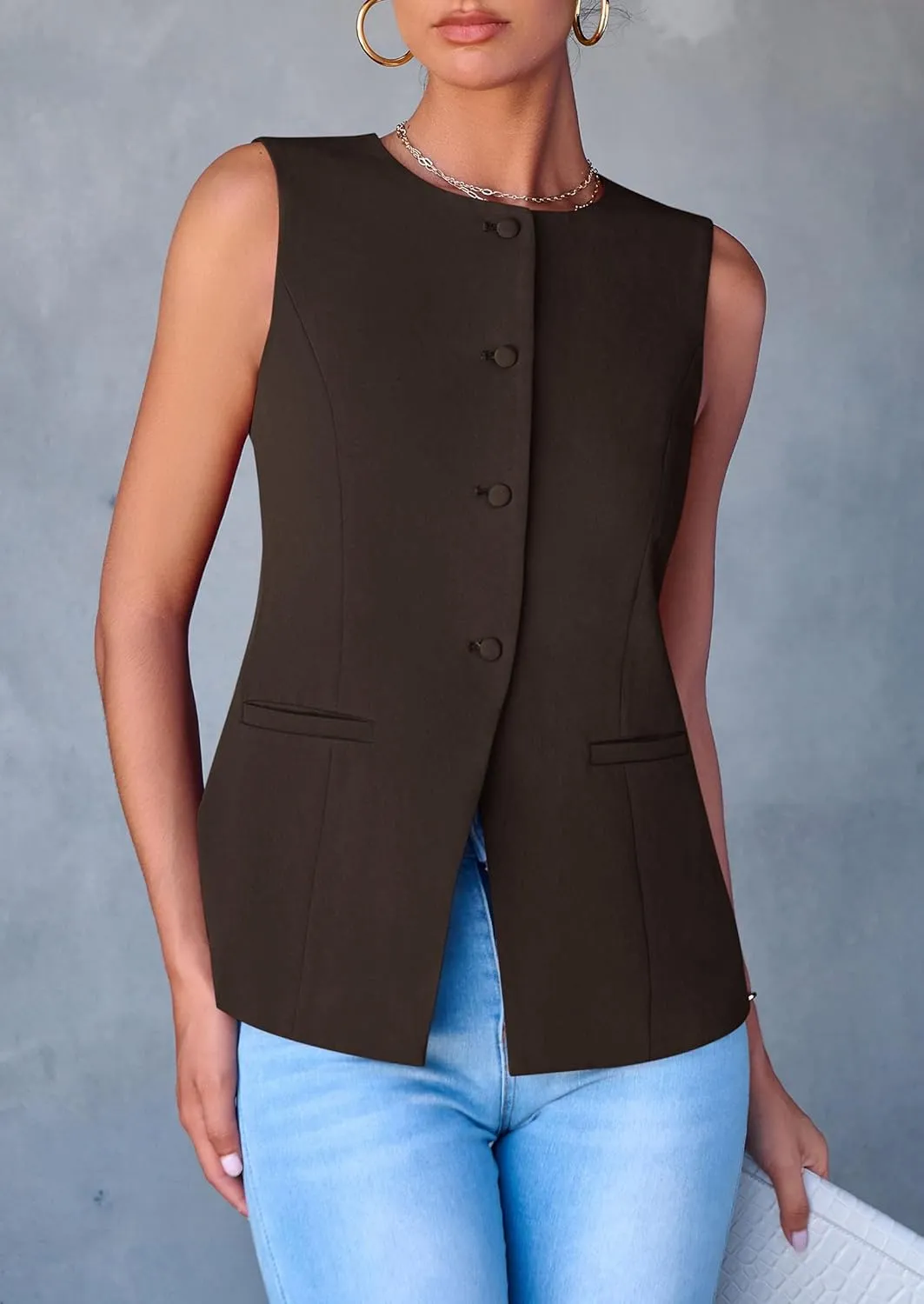PRETTYGARDEN Women's Suit Vest Tops 2025 Summer Dressy Casual Business Button Sleeveless Trendy Fashion Blazer Waistcoat
