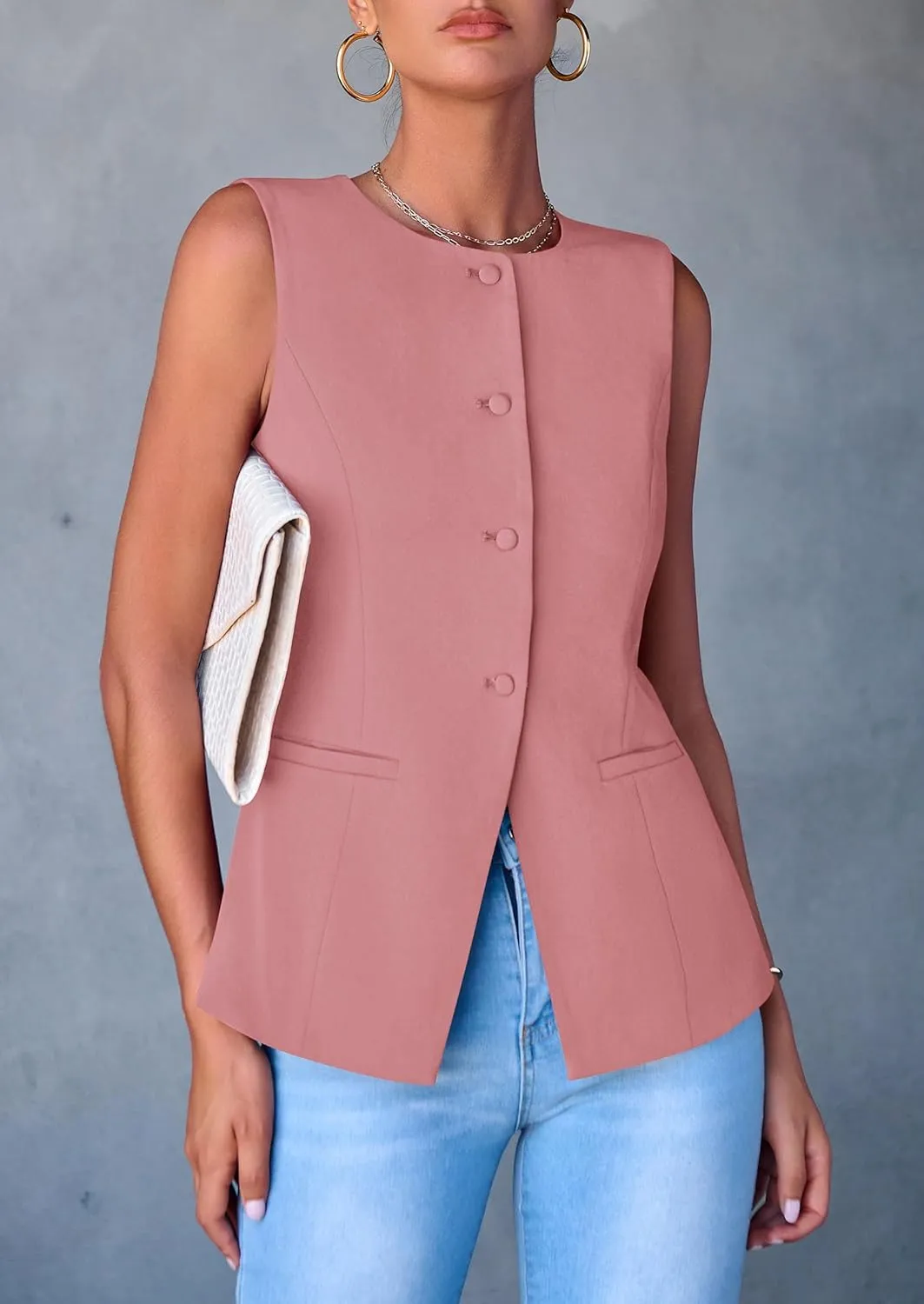 PRETTYGARDEN Women's Suit Vest Tops 2025 Summer Dressy Casual Business Button Sleeveless Trendy Fashion Blazer Waistcoat