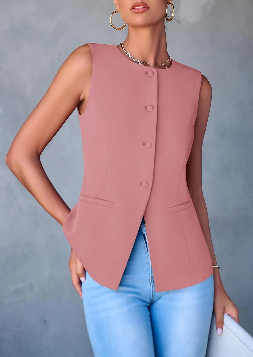 PRETTYGARDEN Women's Suit Vest Tops 2025 Summer Dressy Casual Business Button Sleeveless Trendy Fashion Blazer Waistcoat
