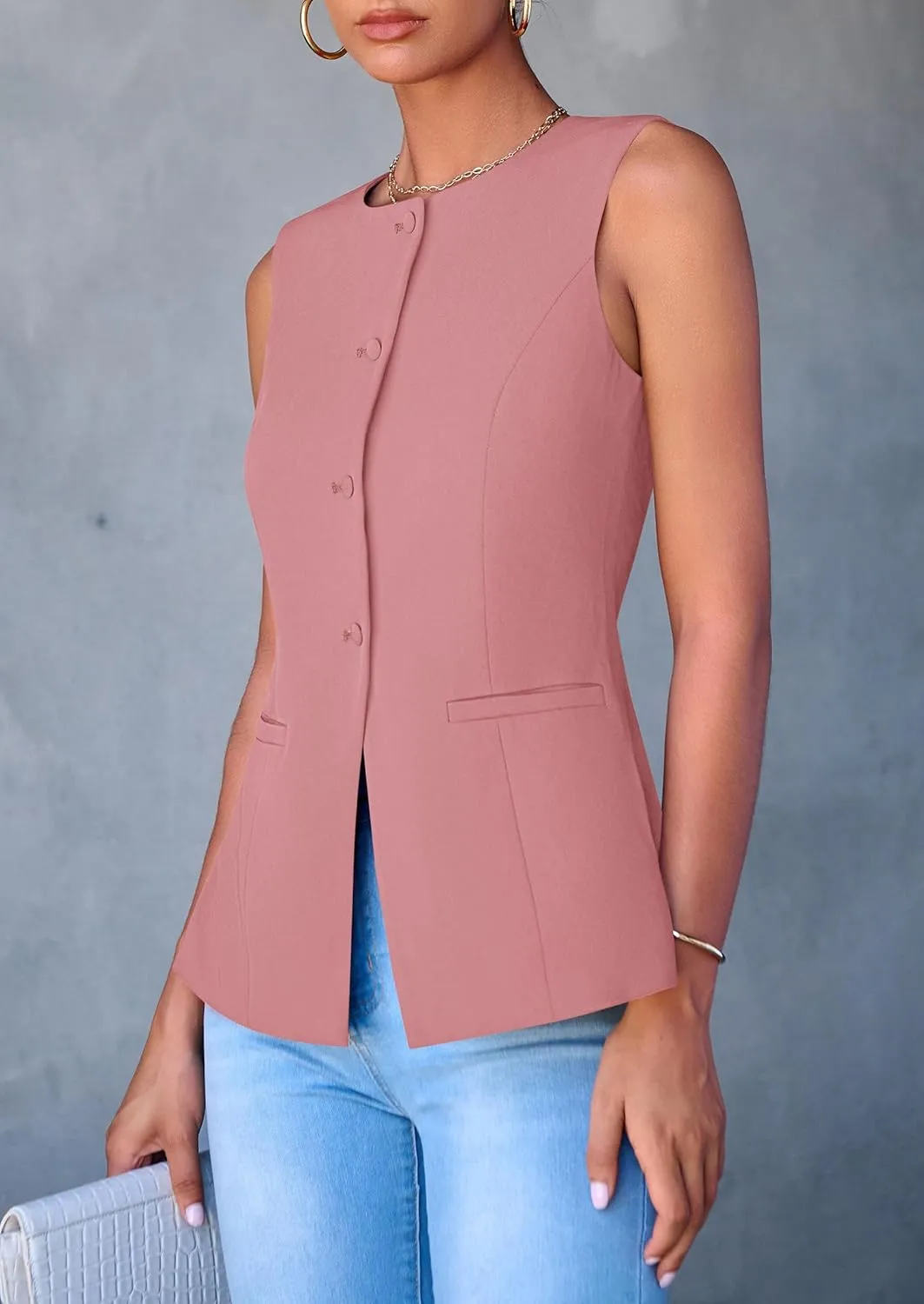 PRETTYGARDEN Women's Suit Vest Tops 2025 Summer Dressy Casual Business Button Sleeveless Trendy Fashion Blazer Waistcoat