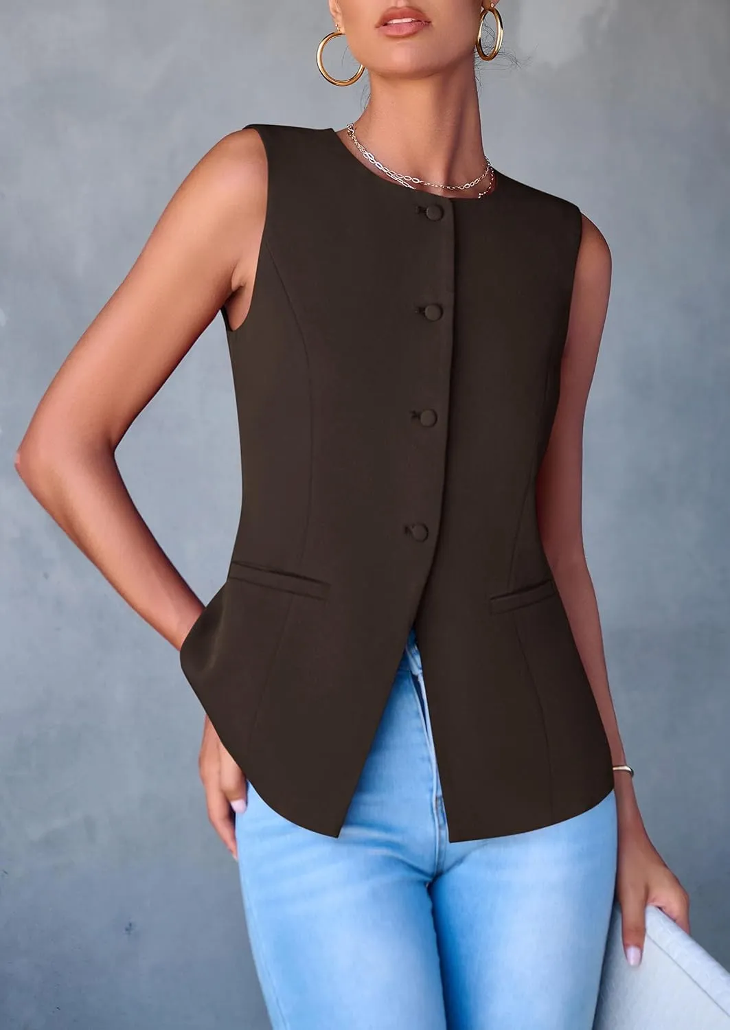 PRETTYGARDEN Women's Suit Vest Tops 2025 Summer Dressy Casual Business Button Sleeveless Trendy Fashion Blazer Waistcoat