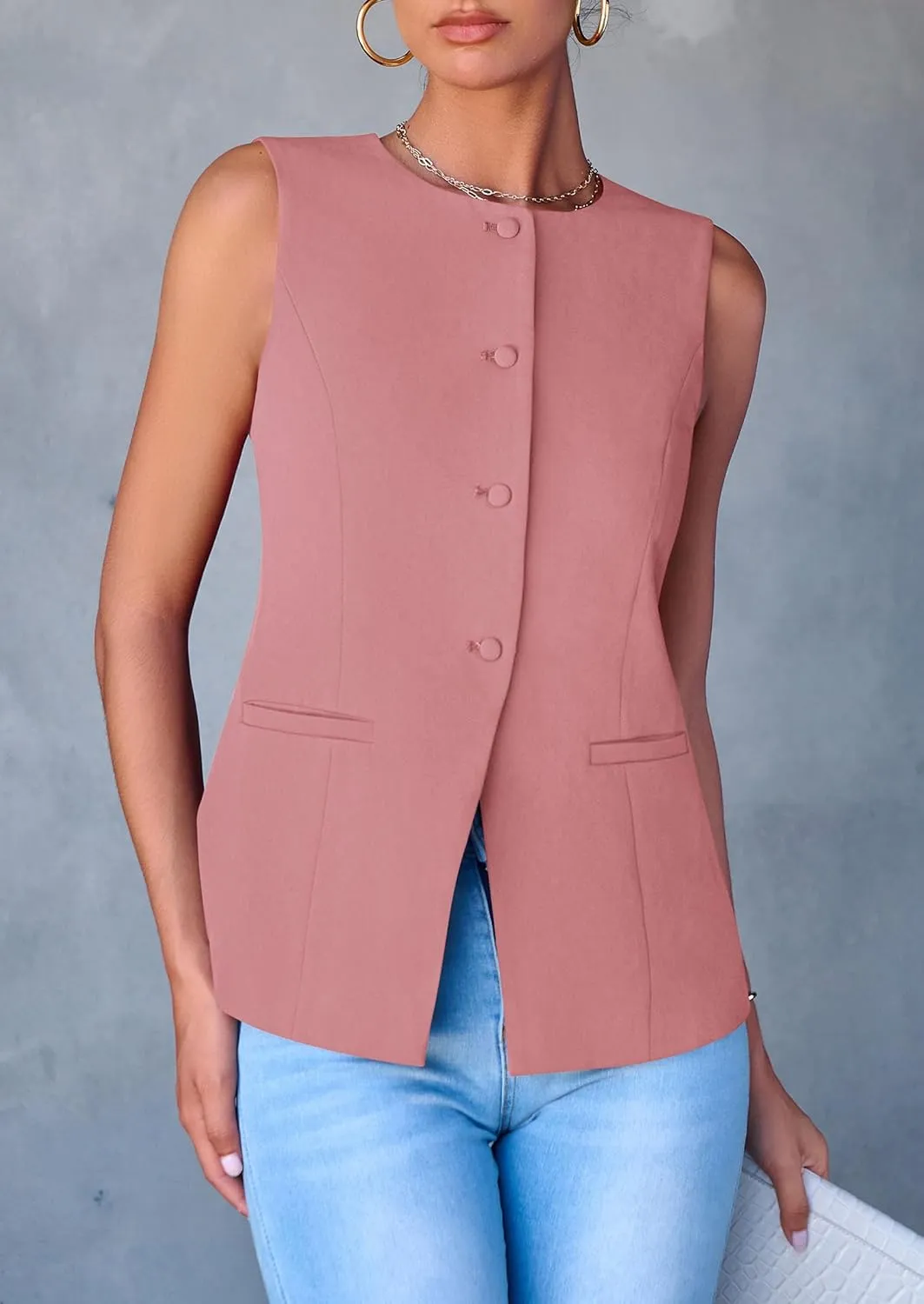 PRETTYGARDEN Women's Suit Vest Tops 2025 Summer Dressy Casual Business Button Sleeveless Trendy Fashion Blazer Waistcoat