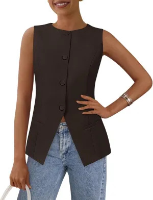 PRETTYGARDEN Women's Suit Vest Tops 2025 Summer Dressy Casual Business Button Sleeveless Trendy Fashion Blazer Waistcoat