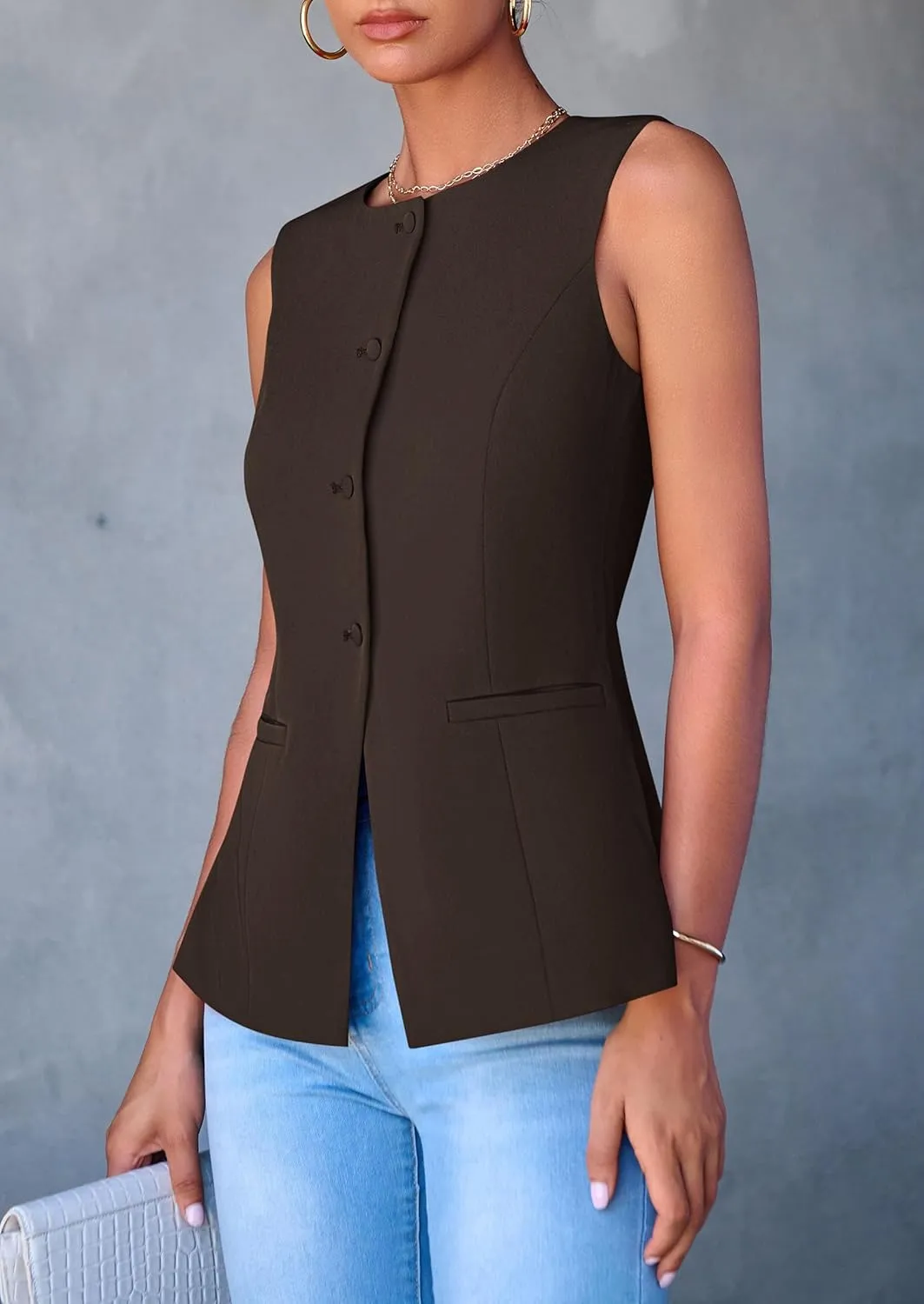 PRETTYGARDEN Women's Suit Vest Tops 2025 Summer Dressy Casual Business Button Sleeveless Trendy Fashion Blazer Waistcoat