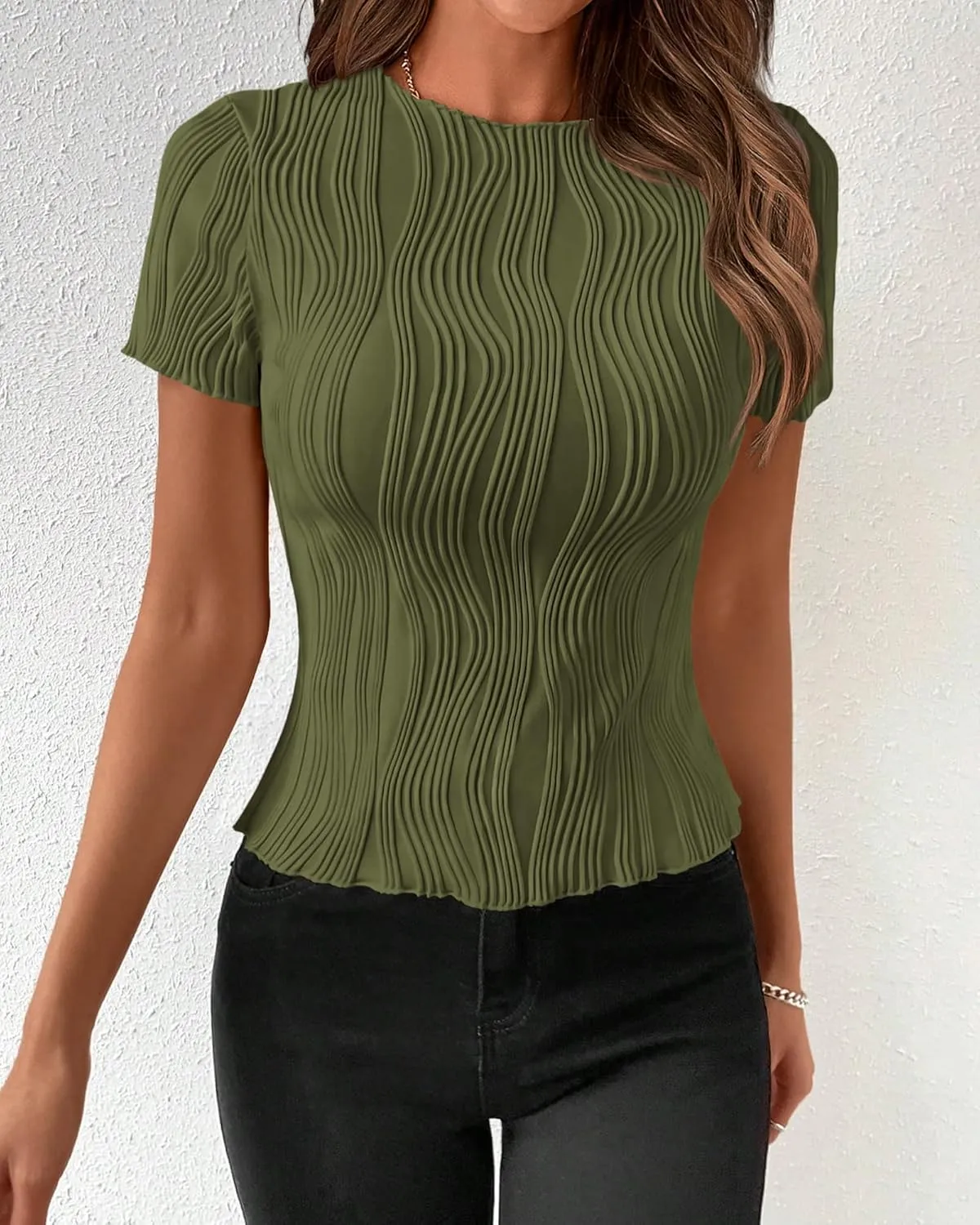 PRETTYGARDEN Women's Summer Tops 2025 Casual Short Sleeve Crewneck Slim Fit T Shirts Basic Knit Y2K Top Textured Blouse