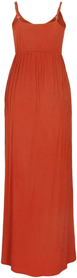 PRIMODA Women's Summer Casual Sleeveless V Neck Adjustable Spaghetti Strap Maxi Long Dress