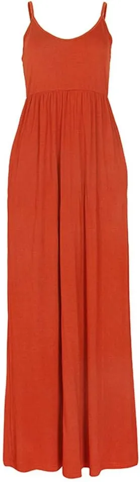 PRIMODA Women's Summer Casual Sleeveless V Neck Adjustable Spaghetti Strap Maxi Long Dress