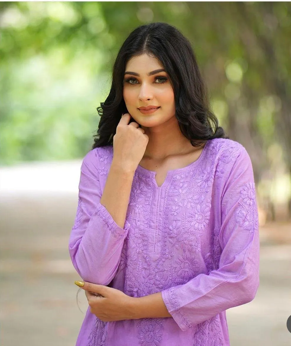 Purple Regal Radiance Chanderi Silk Kurti and Stretchable Pant Set
