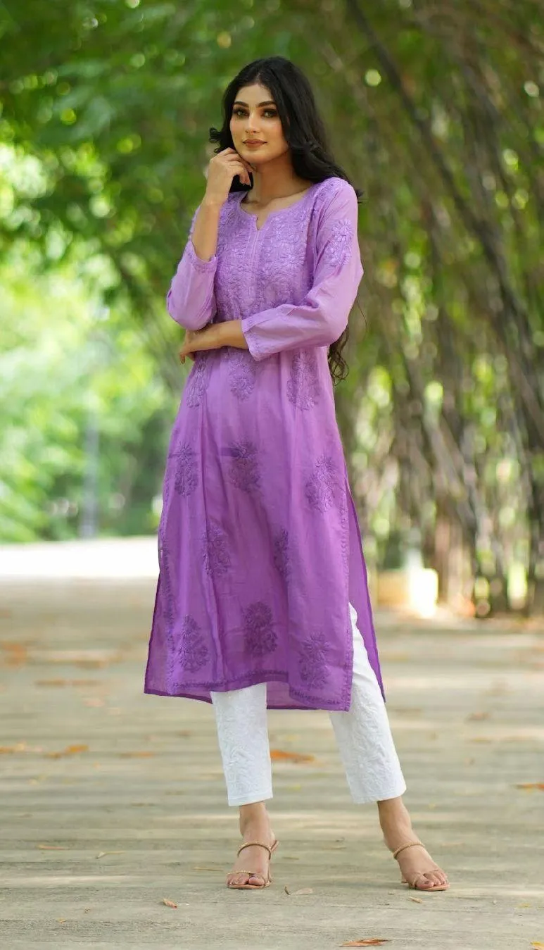 Purple Regal Radiance Chanderi Silk Kurti and Stretchable Pant Set