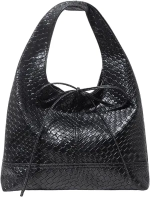 QWINEE Women's Leather Hobo Shoulder Bags Braided Bag Textured Bow Tie Front Handbags Shoulder Bag Vintage Bag