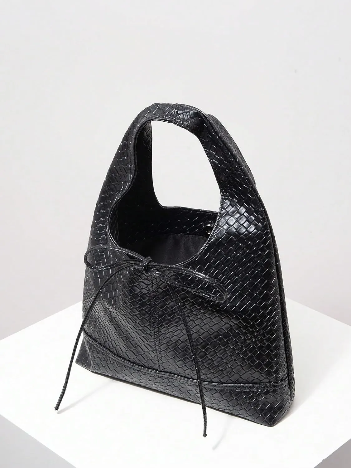 QWINEE Women's Leather Hobo Shoulder Bags Braided Bag Textured Bow Tie Front Handbags Shoulder Bag Vintage Bag