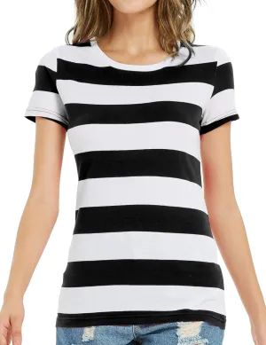 Rainbow T Shirt Women Striped Crew Neck Short Sleeve Stripes Tee Top Stripped