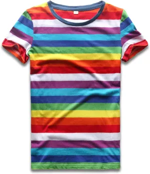 Rainbow T Shirt Women Striped Crew Neck Short Sleeve Stripes Tee Top Stripped