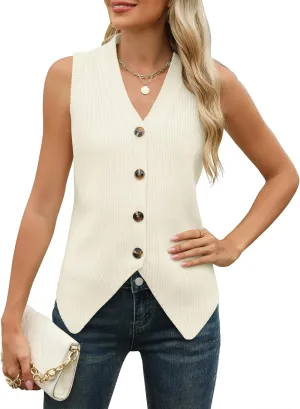 Rapbin Womens Sweater Vest Button Down Sleeveless V Neck Tank Tops 2024 Fashion Trendy