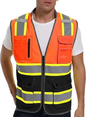 Reflective Safety Vest for Men and Women - High Visibility Construction Vest - Dual Tone Reflective Strips