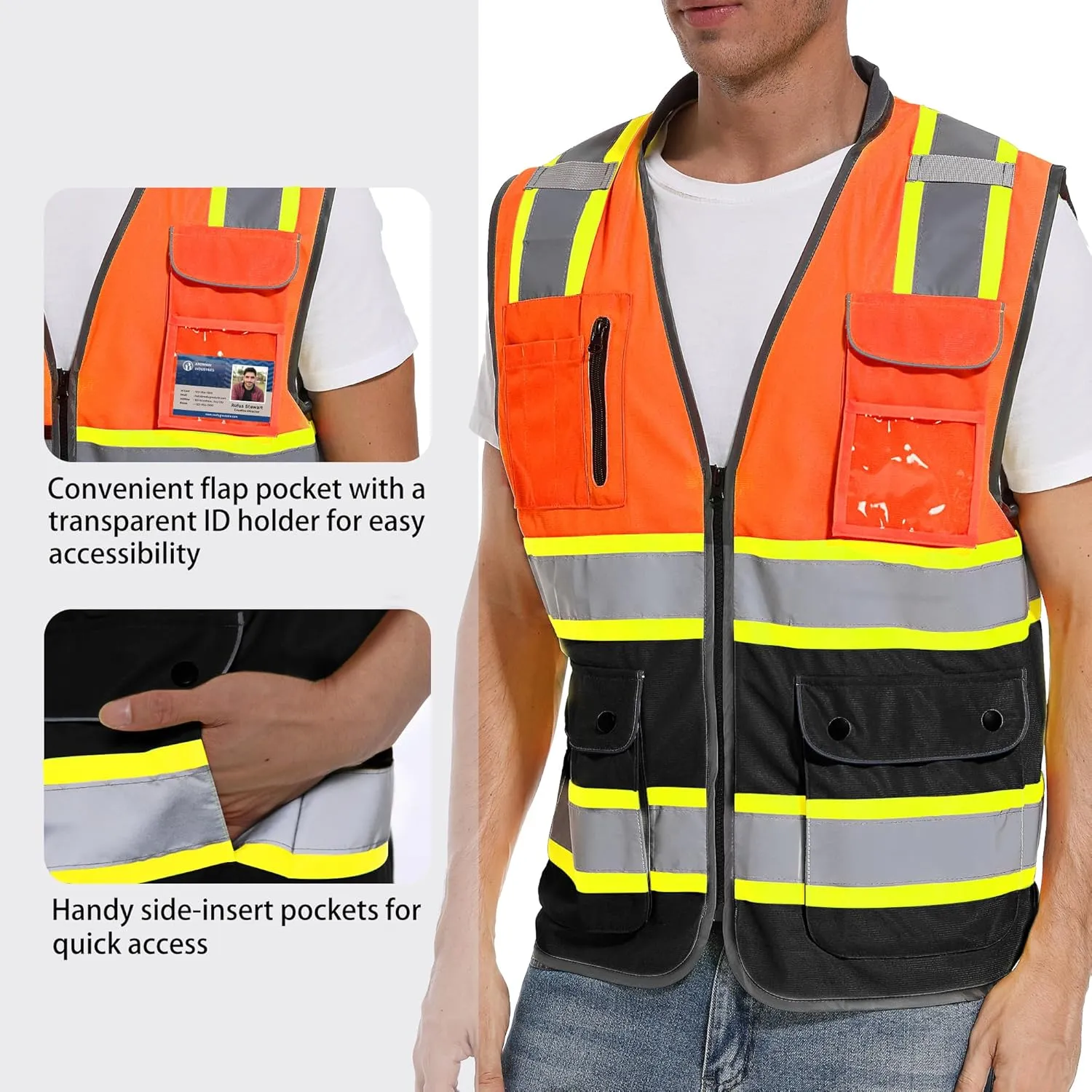 Reflective Safety Vest for Men and Women - High Visibility Construction Vest - Dual Tone Reflective Strips