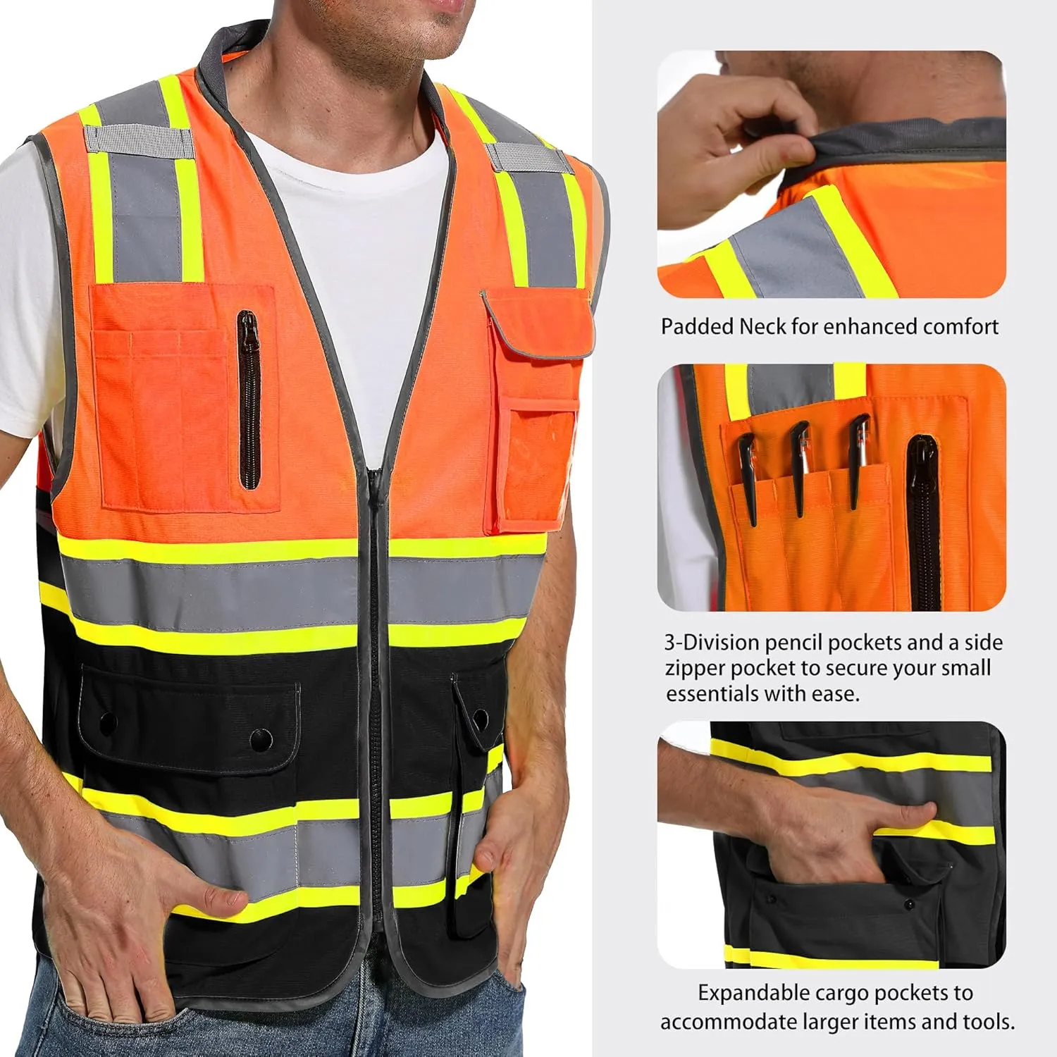 Reflective Safety Vest for Men and Women - High Visibility Construction Vest - Dual Tone Reflective Strips