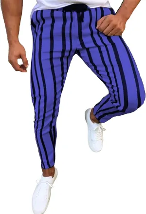 Rela Bota Mens Fashion Casual Striped Pants Dress Chino Long Pants Slim Fit Drawstring Slack Trousers