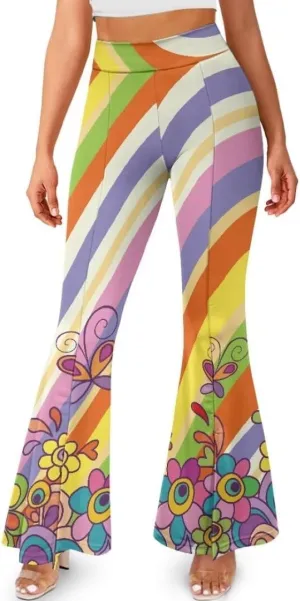 Retro Floral Women's High Waisted Slit Flared Leggings Tummy Control Yoga Pants Bell Bottom Trousers Plus Size Pants