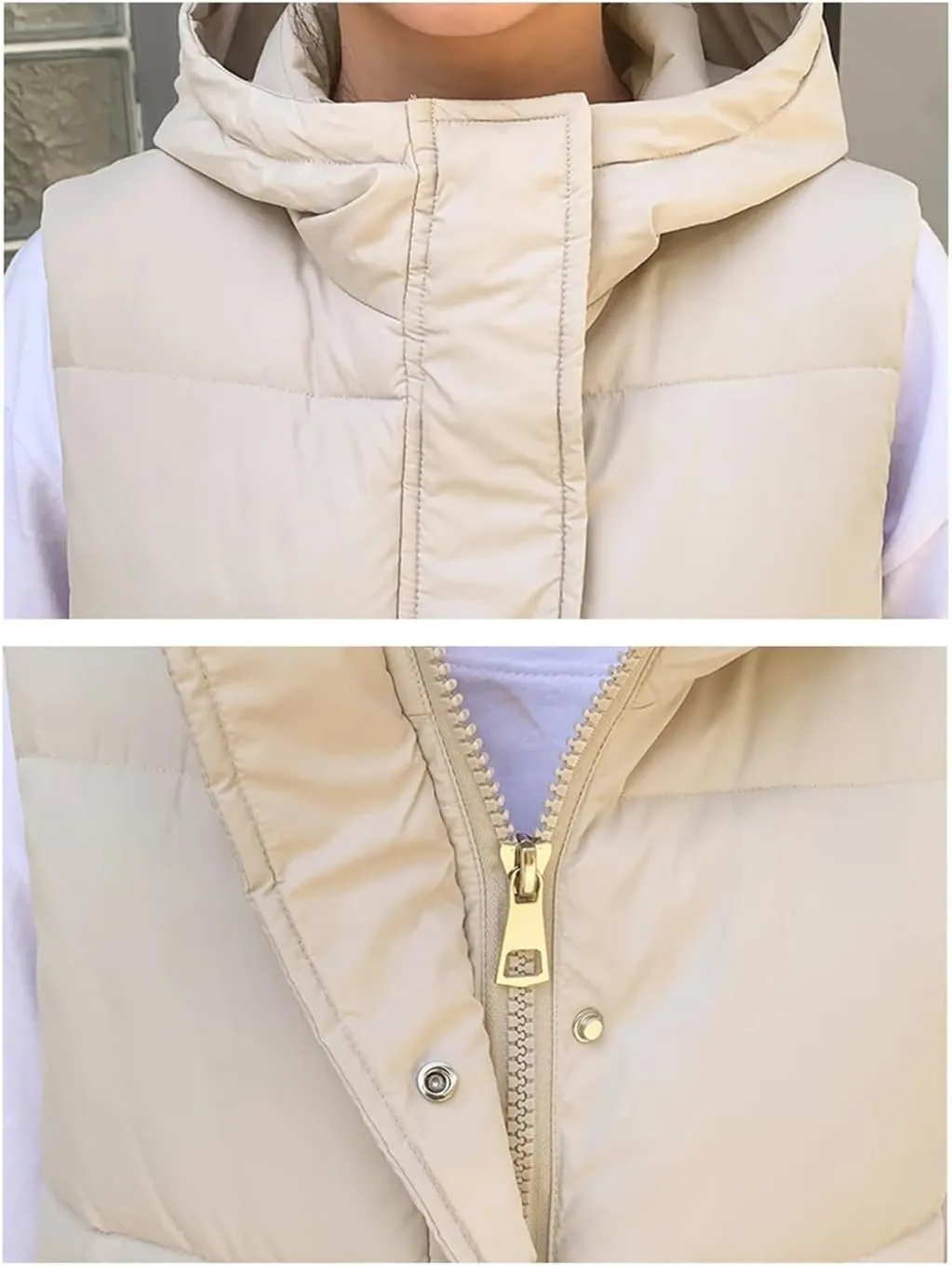Rfmfkkg Women Solid Loose Vest Big Pocket Hooded Vest Jacket Cotton Padded Warm Waistcoat
