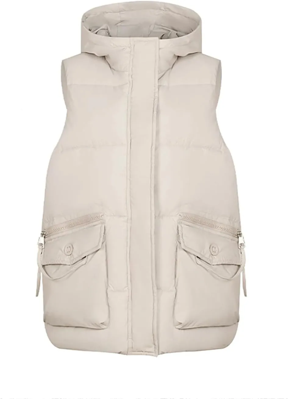 Rfmfkkg Women Solid Loose Vest Big Pocket Hooded Vest Jacket Cotton Padded Warm Waistcoat